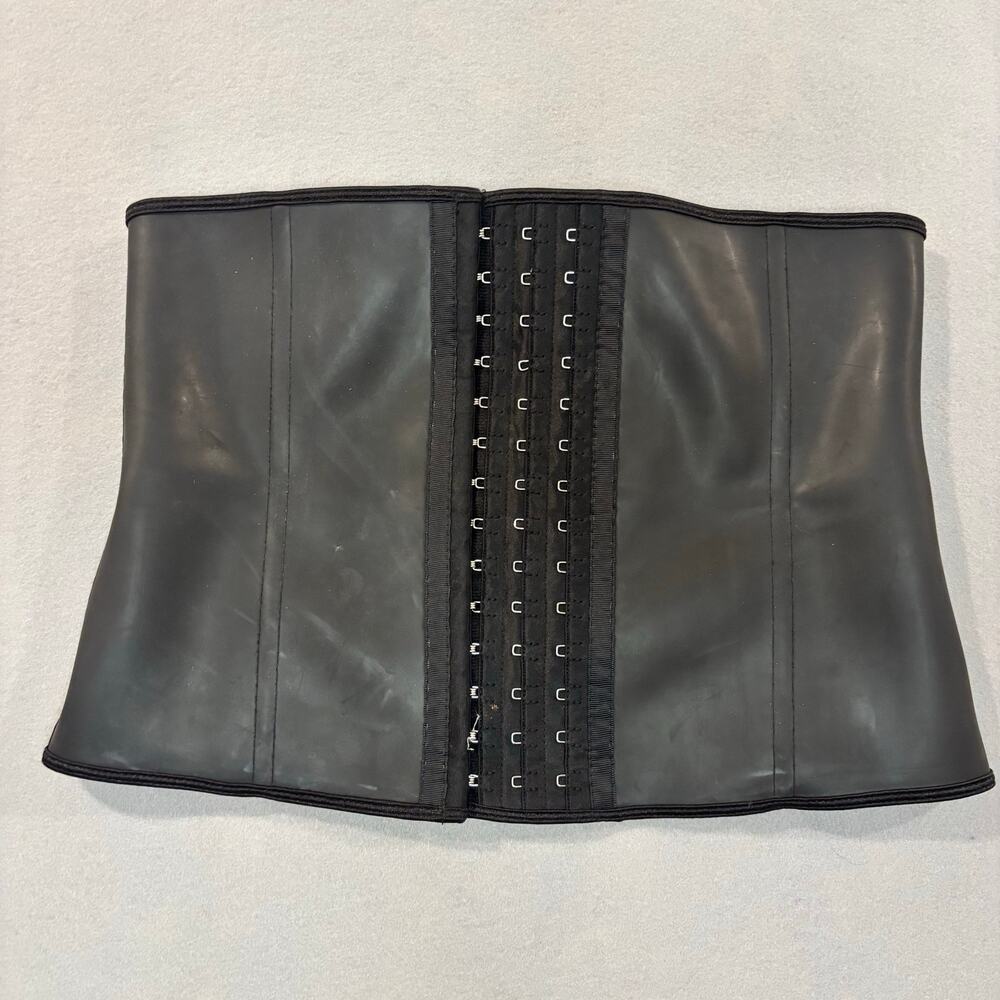 Yianna Black Latex‎ Waist Trainer Corset Hook Eye Cincher Shapewear Large